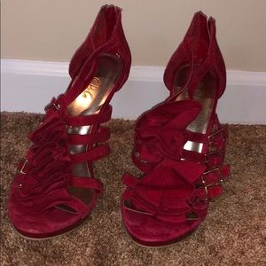 Red suede BCBG heels